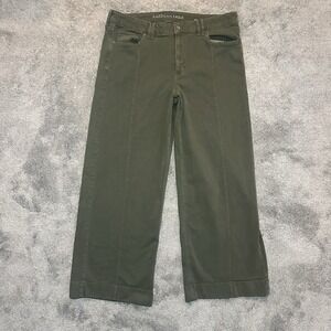 American Eagle Low Rise Baggy Wide Pants Womens 14 (36x29) Stretch Olive Green